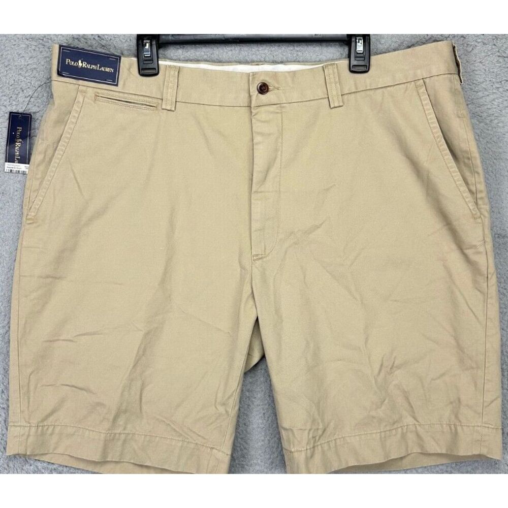 Polo Ralph Lauren Shorts Mens 40 Tan Khakis Chino Cotton Flat Front Pockets NEW
